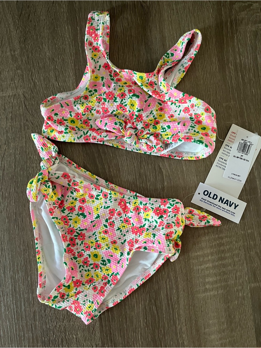 Old Navy Pink Floral Knot-Front Girls' Two-Piece Bikini